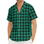 Jungle Green And Black Houndstooth Print Men's Deep V-Neck Shirt