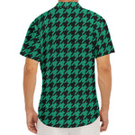 Jungle Green And Black Houndstooth Print Men's Deep V-Neck Shirt