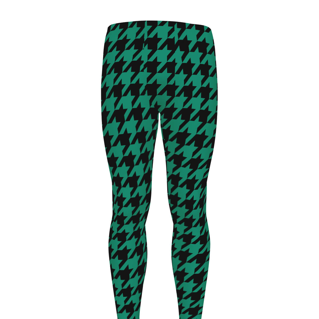 Jungle Green And Black Houndstooth Print Men's leggings