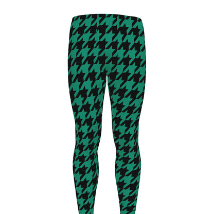 Jungle Green And Black Houndstooth Print Men's leggings