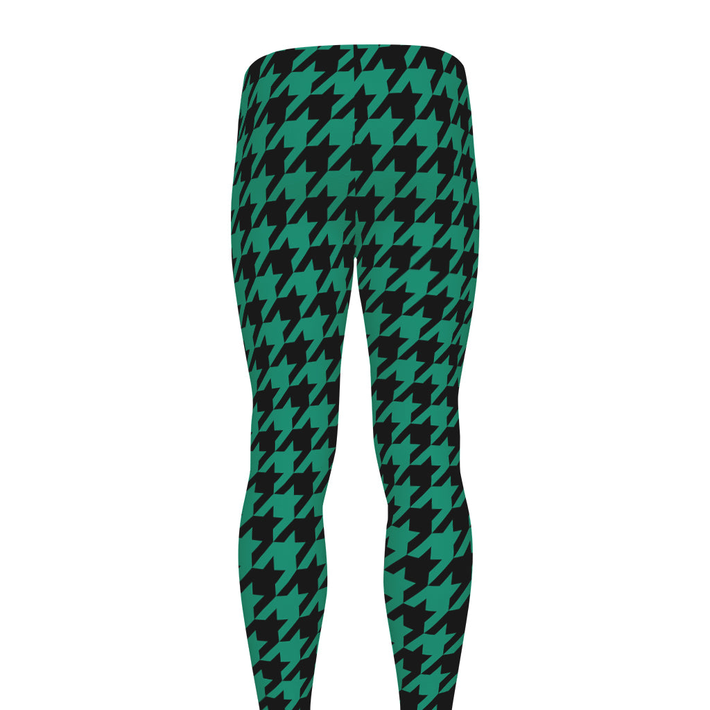 Jungle Green And Black Houndstooth Print Men's leggings