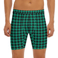 Jungle Green And Black Houndstooth Print Men's Long Boxer Briefs