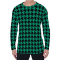 Jungle Green And Black Houndstooth Print Men's Long Sleeve T-Shirt