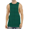 Jungle Green And Black Houndstooth Print Men's Muscle Tank Top