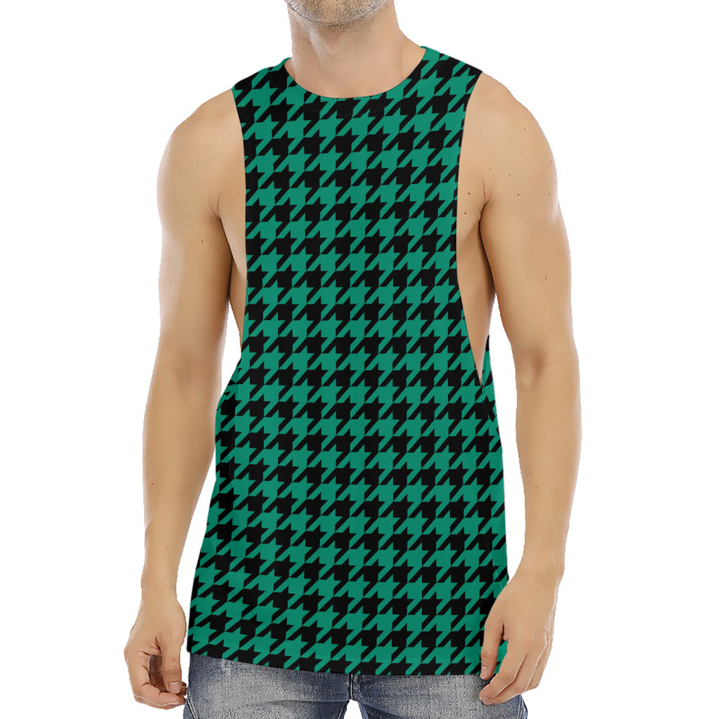 Jungle Green And Black Houndstooth Print Men's Muscle Tank Top