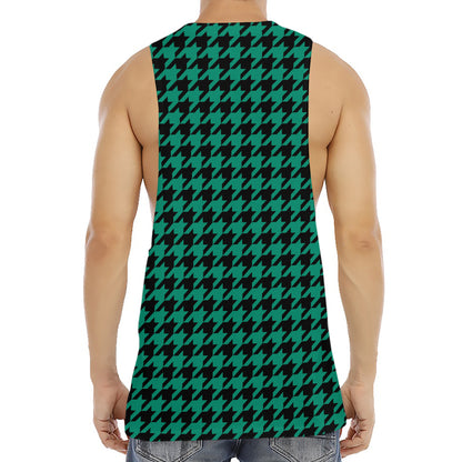 Jungle Green And Black Houndstooth Print Men's Muscle Tank Top
