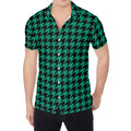 Jungle Green And Black Houndstooth Print Men's Shirt
