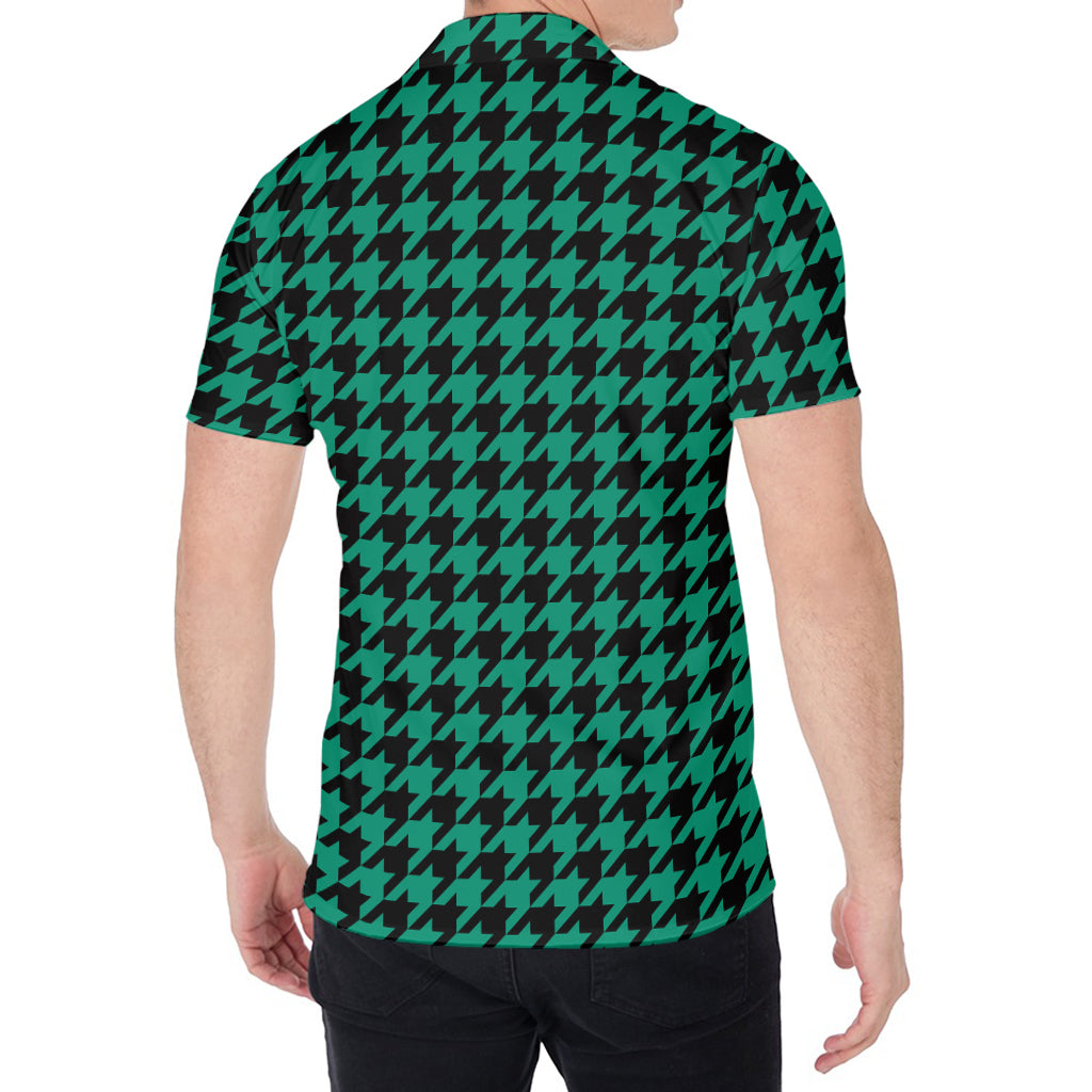 Jungle Green And Black Houndstooth Print Men's Shirt