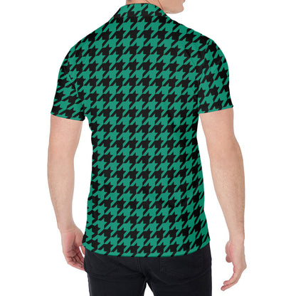 Jungle Green And Black Houndstooth Print Men's Shirt