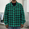 Jungle Green And Black Houndstooth Print Men's Shirt Jacket