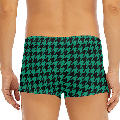 Jungle Green And Black Houndstooth Print Men's Short Boxer Briefs
