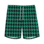 Jungle Green And Black Houndstooth Print Men's Sports Shorts
