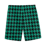 Jungle Green And Black Houndstooth Print Men's Sports Shorts