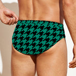Jungle Green And Black Houndstooth Print Men's Swim Briefs