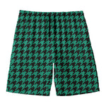 Jungle Green And Black Houndstooth Print Men's Swim Trunks