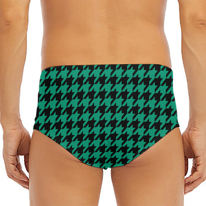 Jungle Green And Black Houndstooth Print Men's Triangle Swim Briefs