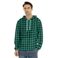 Jungle Green And Black Houndstooth Print Men's Velvet Pullover Hoodie