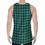 Jungle Green And Black Houndstooth Print Men's Velvet Tank Top