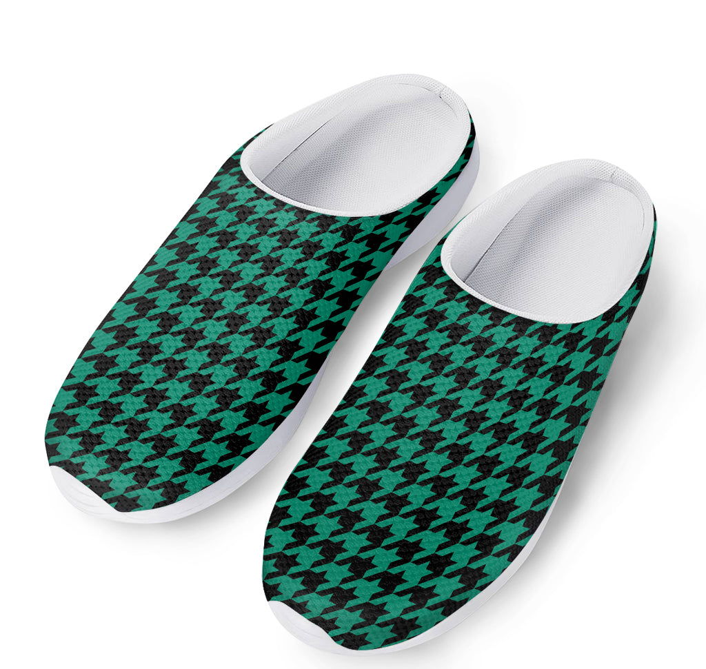 Jungle Green And Black Houndstooth Print Mesh Casual Shoes
