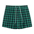 Jungle Green And Black Houndstooth Print Mesh Shorts