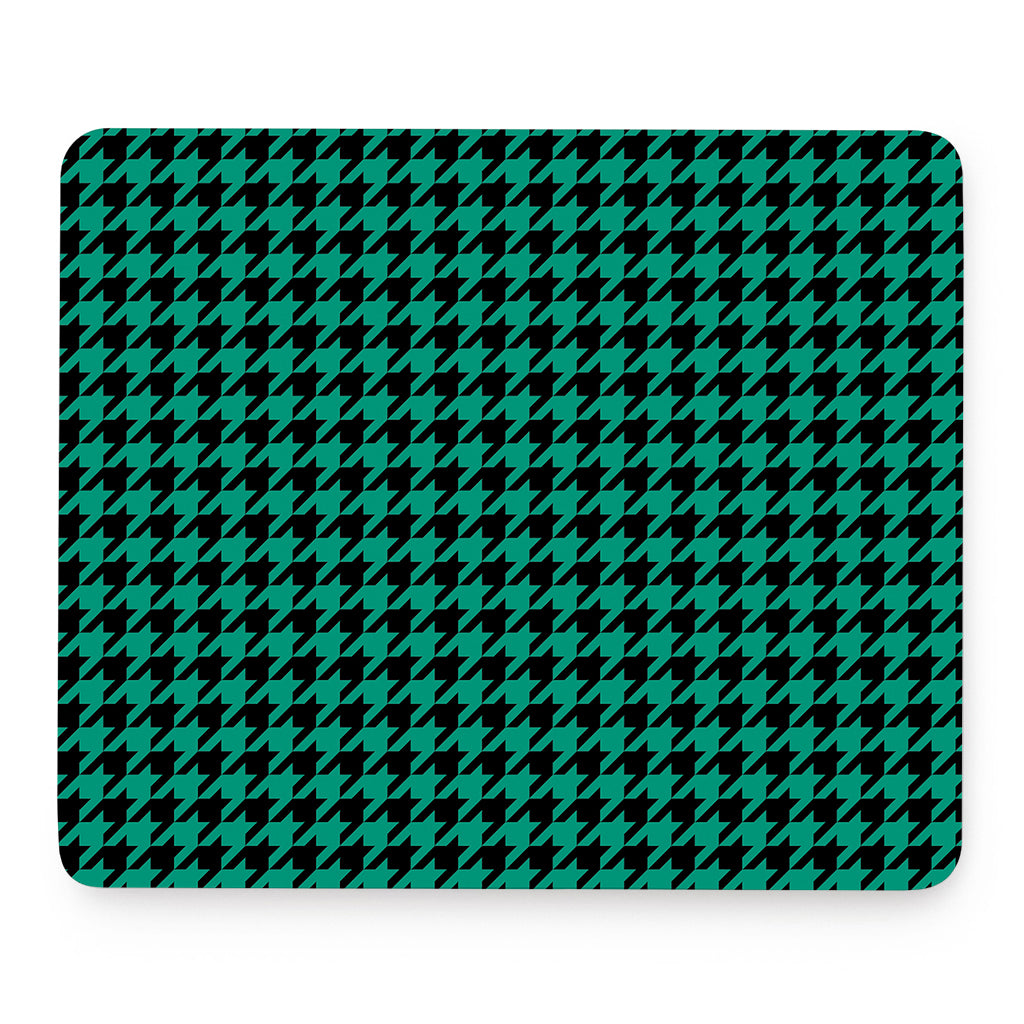 Jungle Green And Black Houndstooth Print Mouse Pad
