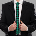 Jungle Green And Black Houndstooth Print Necktie