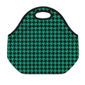 Jungle Green And Black Houndstooth Print Neoprene Lunch Bag