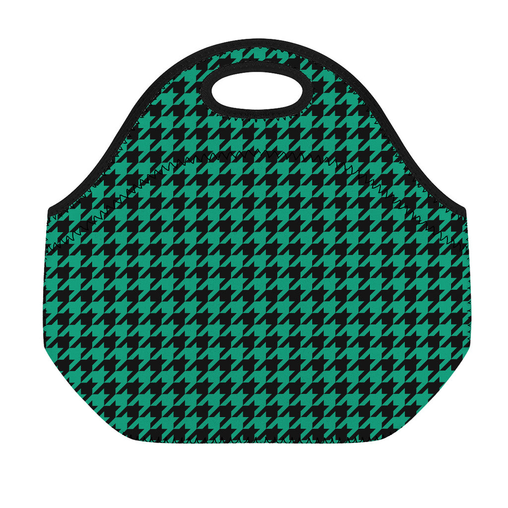 Jungle Green And Black Houndstooth Print Neoprene Lunch Bag