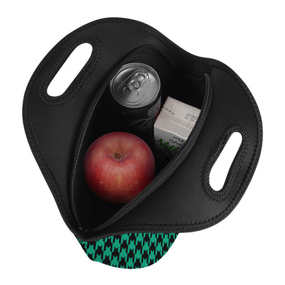 Jungle Green And Black Houndstooth Print Neoprene Lunch Bag