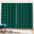 Jungle Green And Black Houndstooth Print Pencil Pleat Curtains