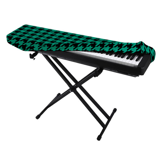Jungle Green And Black Houndstooth Print Piano Keyboard Cover