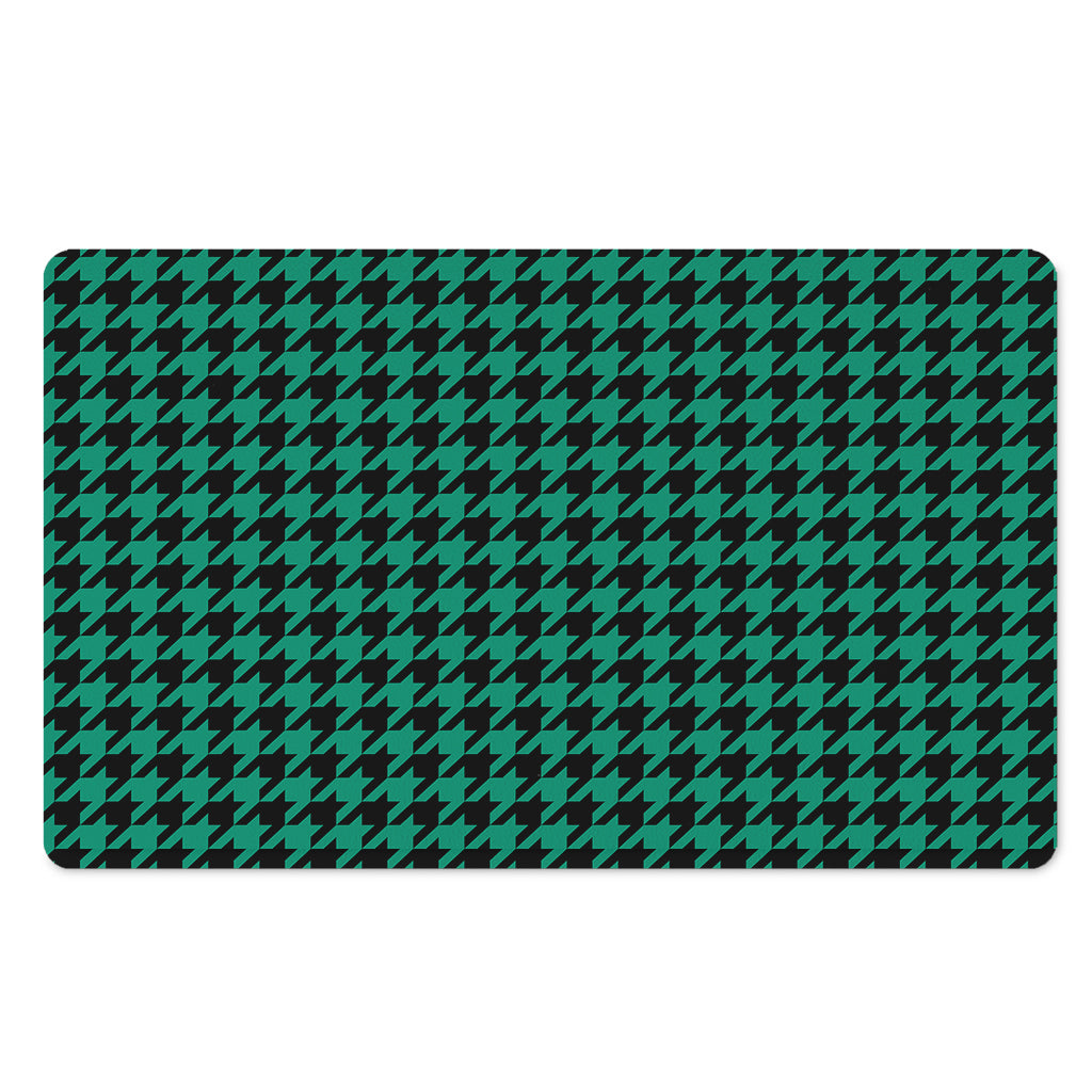Jungle Green And Black Houndstooth Print Polyester Doormat