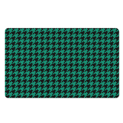 Jungle Green And Black Houndstooth Print Polyester Doormat