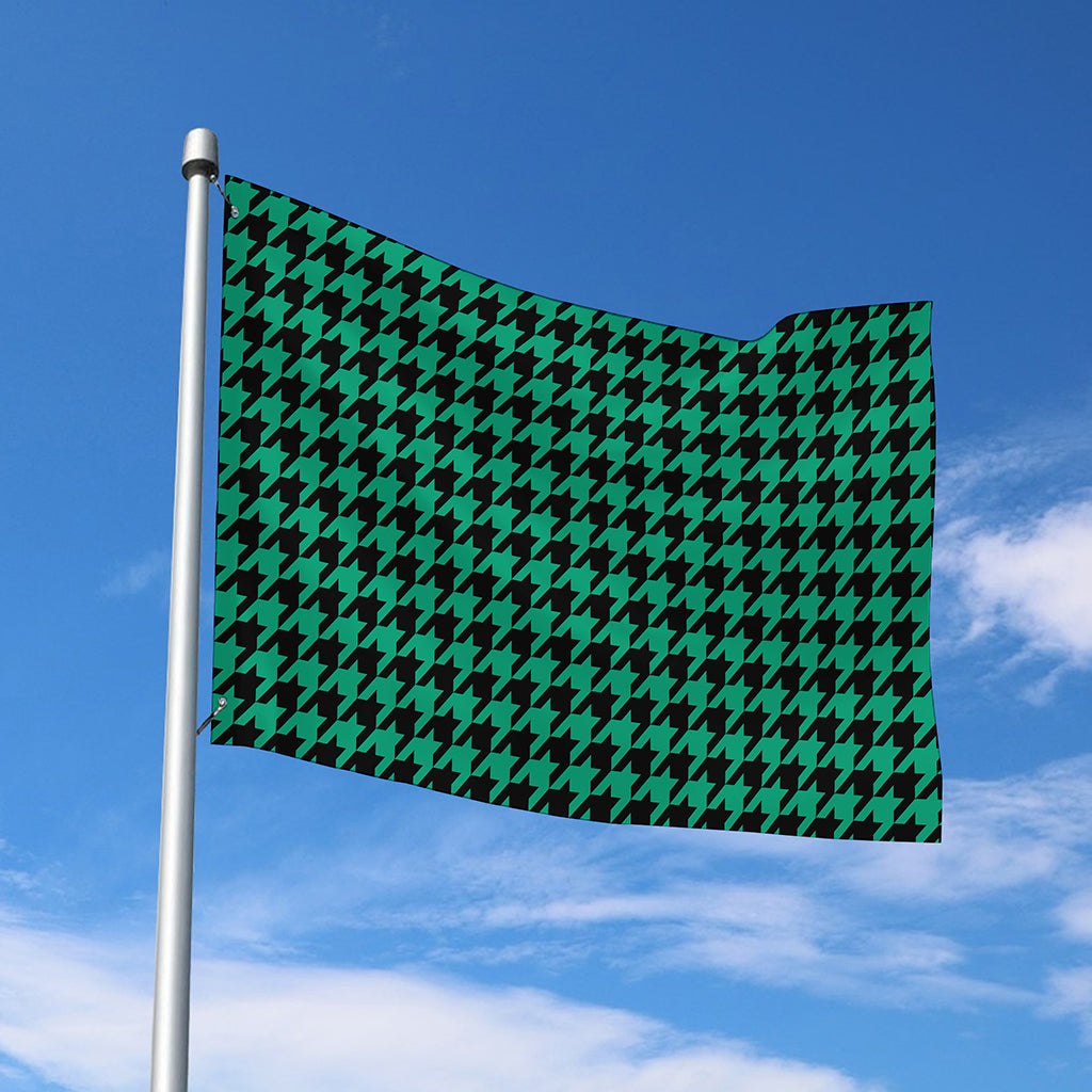 Jungle Green And Black Houndstooth Print Polyester Flag