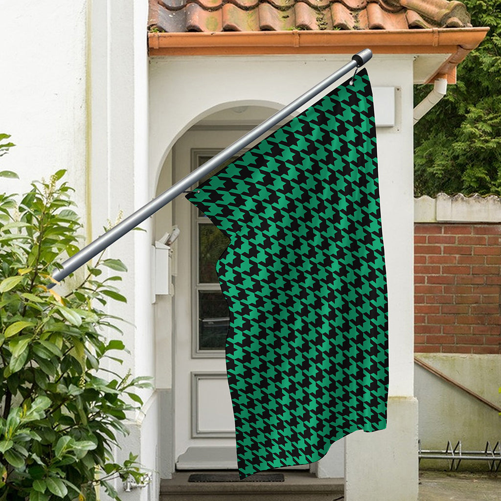 Jungle Green And Black Houndstooth Print Polyester Flag