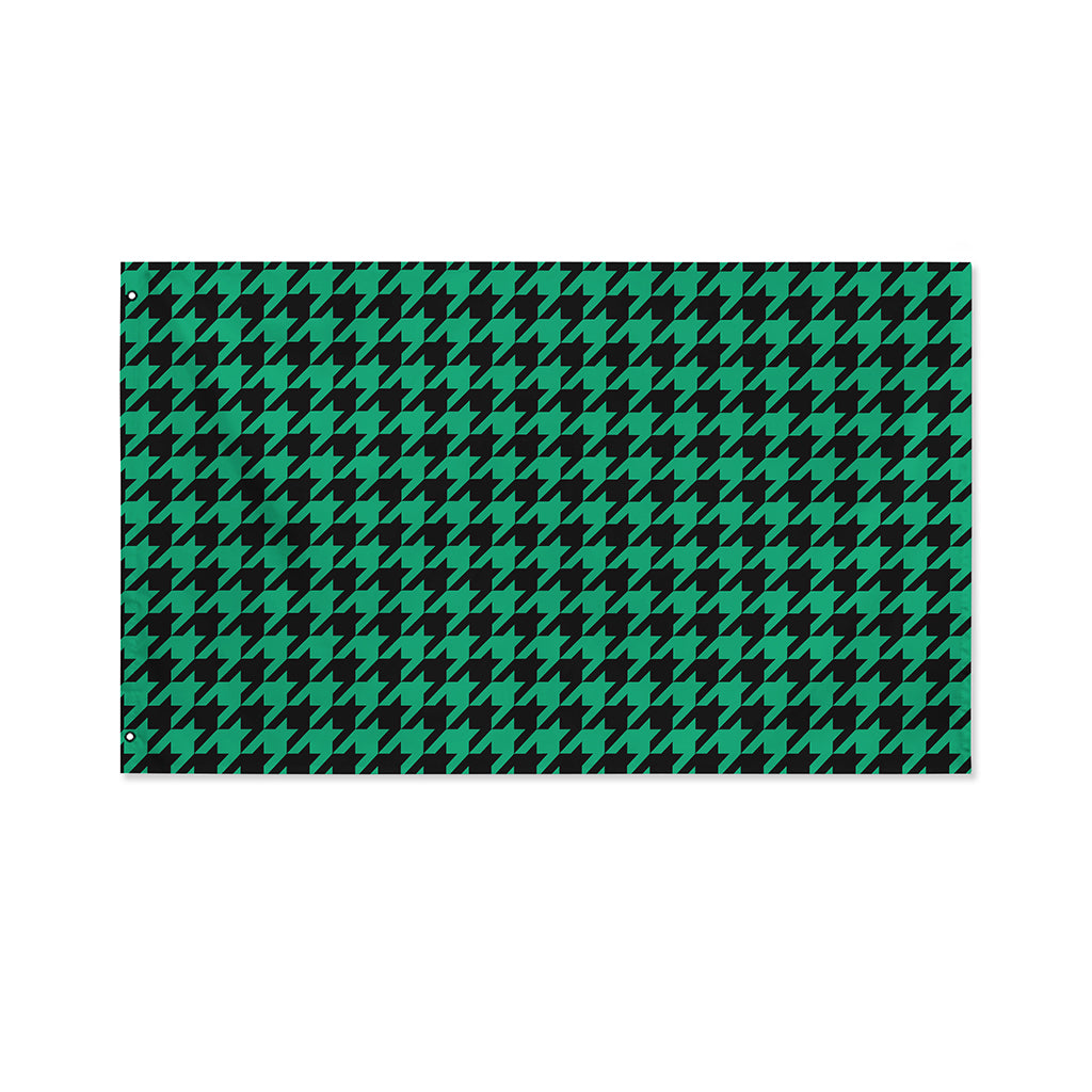Jungle Green And Black Houndstooth Print Polyester Flag