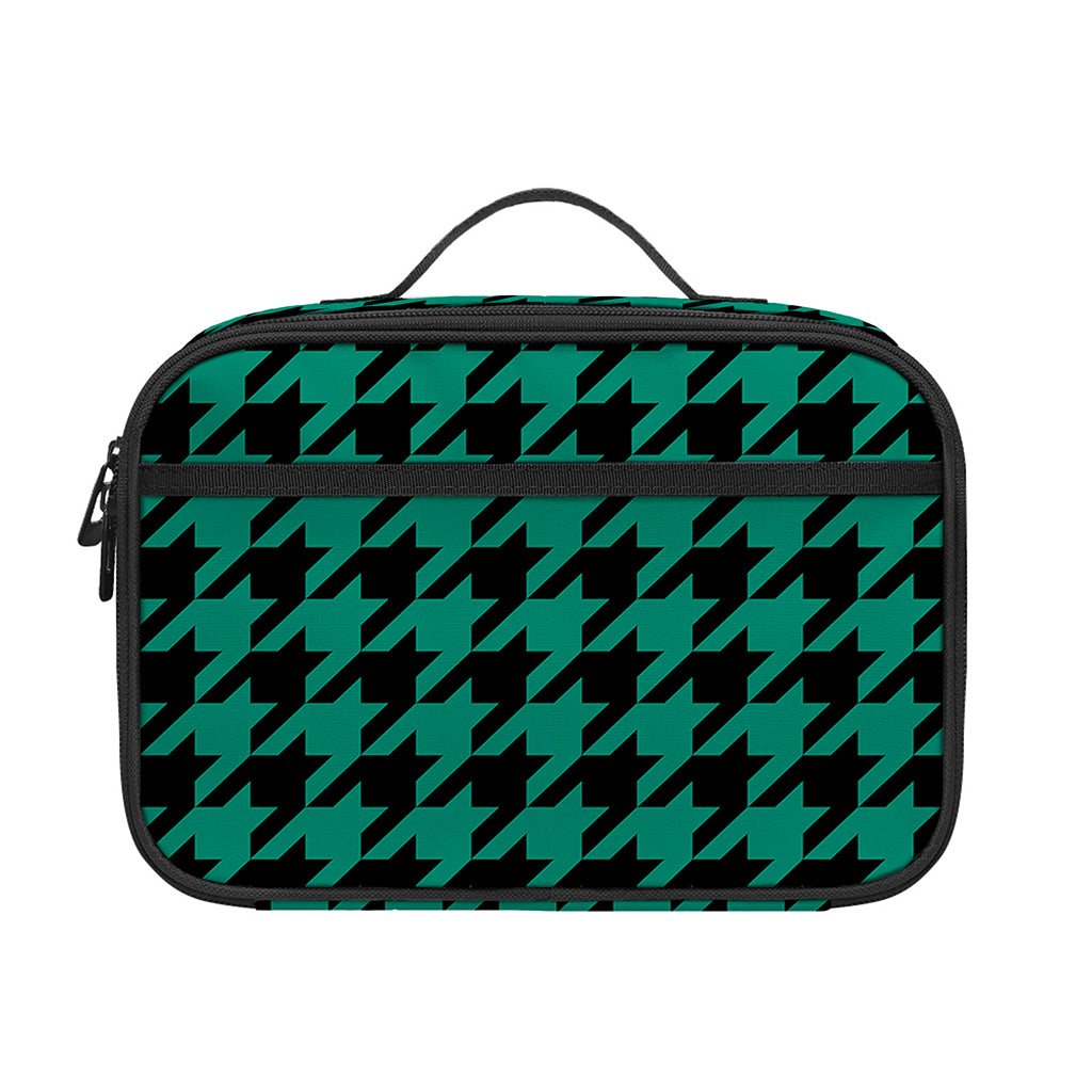 Jungle Green And Black Houndstooth Print Portable Lunch Bag