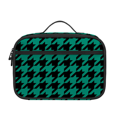 Jungle Green And Black Houndstooth Print Portable Lunch Bag