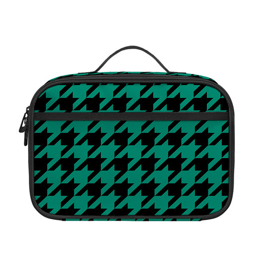 Jungle Green And Black Houndstooth Print Portable Lunch Bag