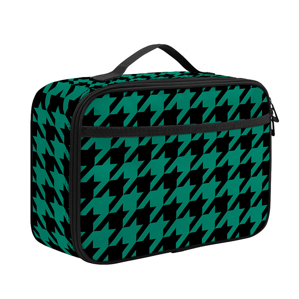 Jungle Green And Black Houndstooth Print Portable Lunch Bag
