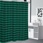 Jungle Green And Black Houndstooth Print Premium Shower Curtain