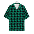 Jungle Green And Black Houndstooth Print Rayon Hawaiian Shirt