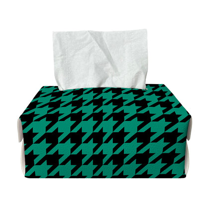 Jungle Green And Black Houndstooth Print Rectangle Tissue Box Cover