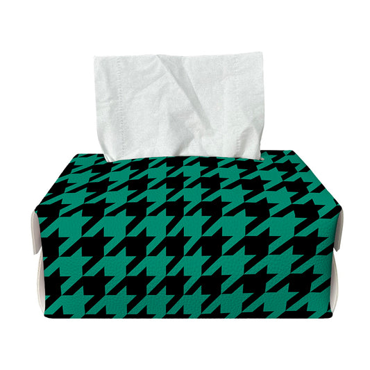 Jungle Green And Black Houndstooth Print Rectangle Tissue Box Cover