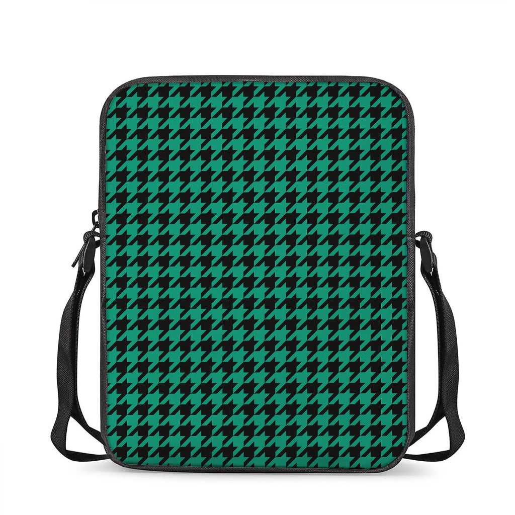 Jungle Green And Black Houndstooth Print Rectangular Crossbody Bag