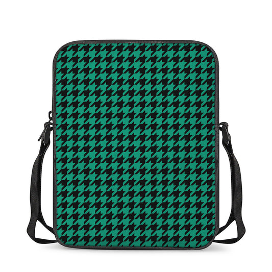 Jungle Green And Black Houndstooth Print Rectangular Crossbody Bag