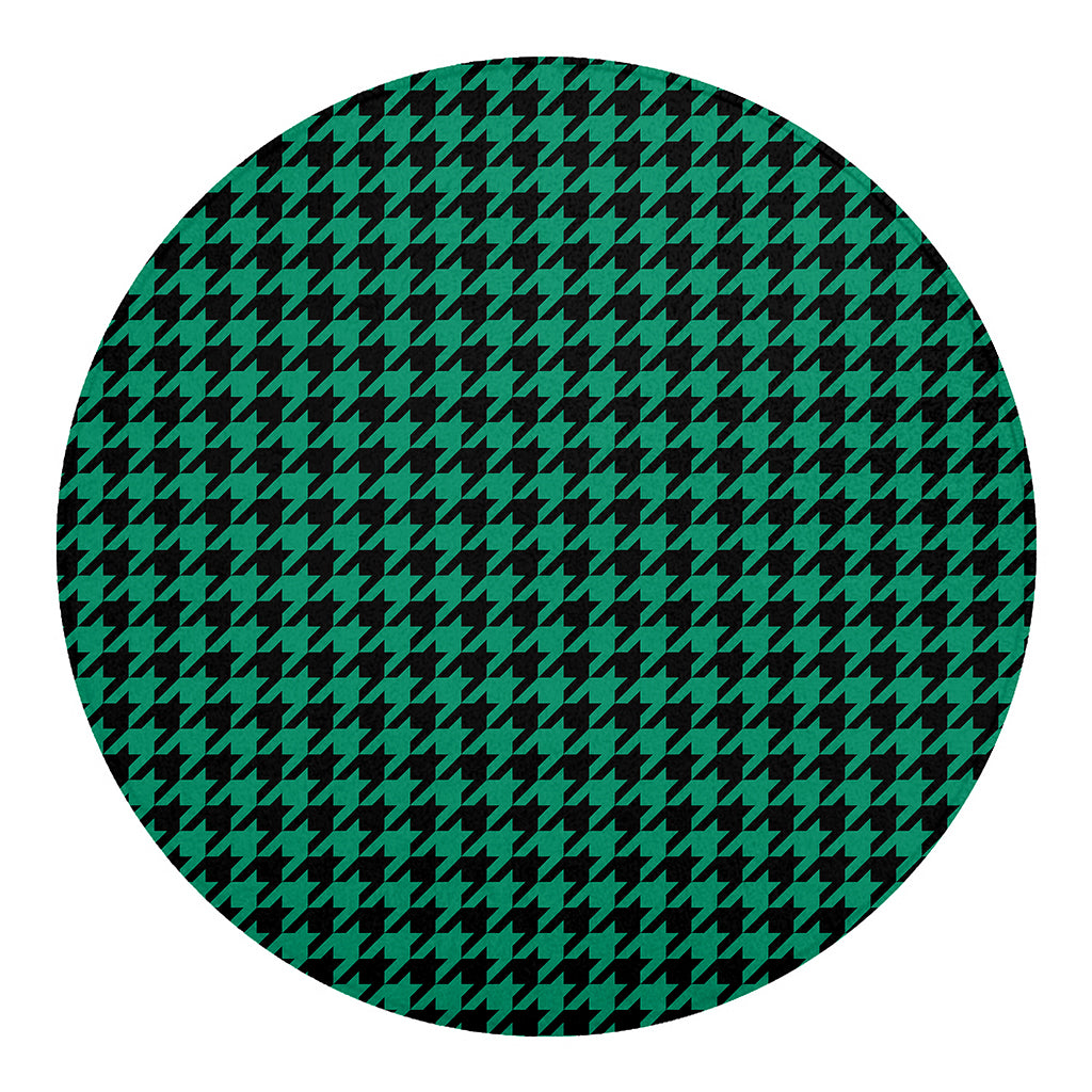 Jungle Green And Black Houndstooth Print Round Blanket