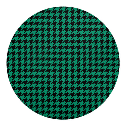 Jungle Green And Black Houndstooth Print Round Blanket