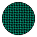 Jungle Green And Black Houndstooth Print Round Floor Mat