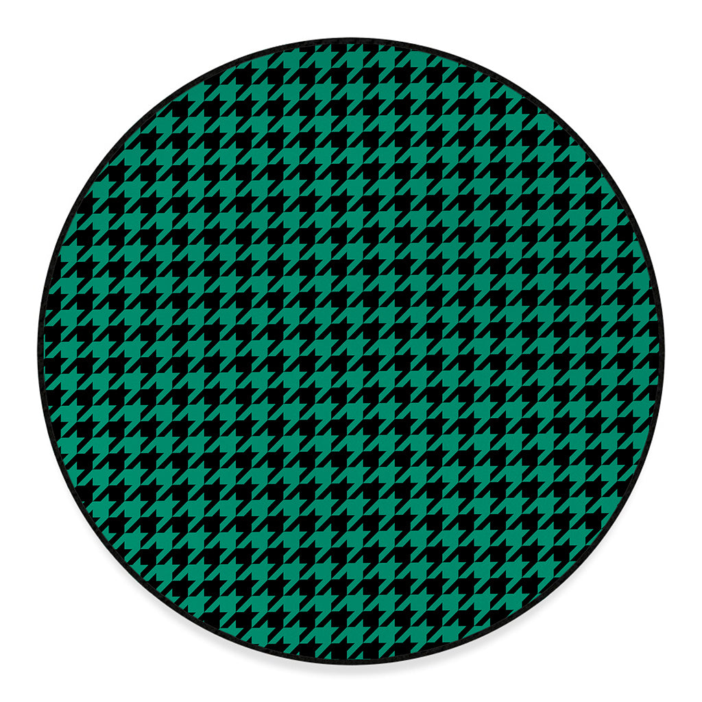 Jungle Green And Black Houndstooth Print Round Floor Mat